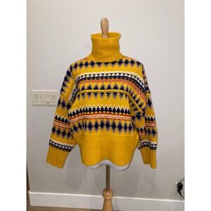 RAG & BONE Wool Willow Fair Isle Sweater  Yellow Turtleneck Size Small